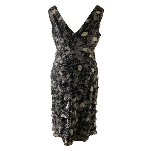 Jones Wear‎ Dress 12 Black White Floral Tiered Ruffle Sleeveless Mid-Length - Picture 10 of 14